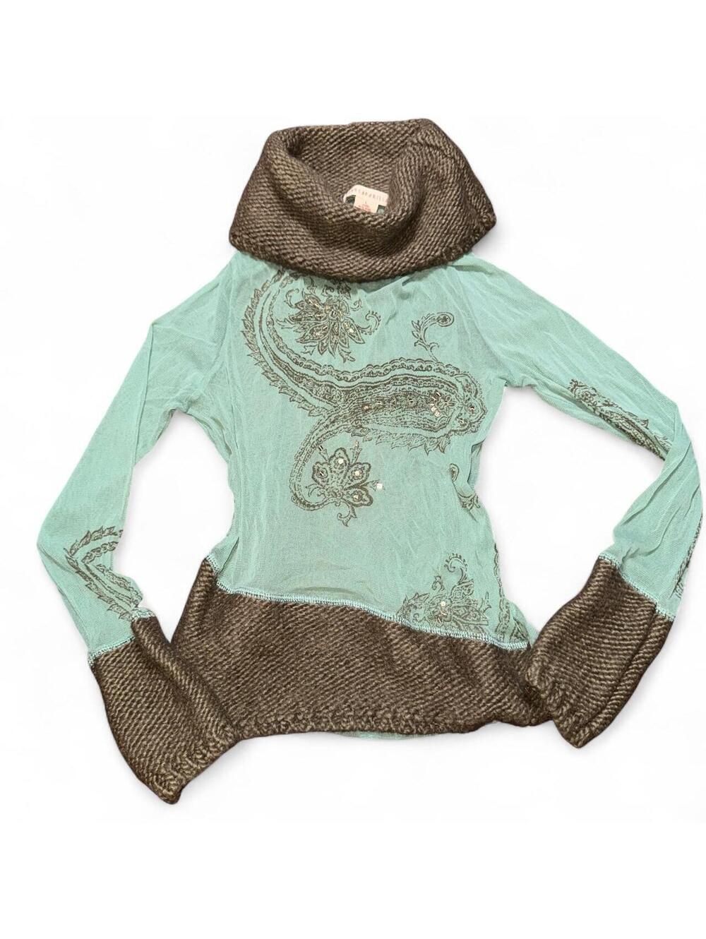 Vintage Sarsaparilla Wool Trim Mesh Paisley Top Y2K Carrie Bradshaw Style